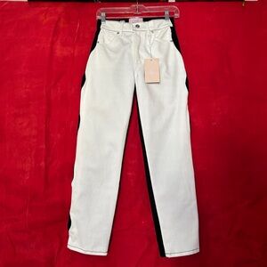 Revice high-waisted straight-leg jeans, curved side hem, recycled dead stock